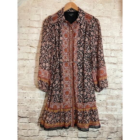 1. State Dresses & Skirts - 1. STATE Shirt Dress Womens XS Boho Peasant Prairie Dark Romantic Button Front